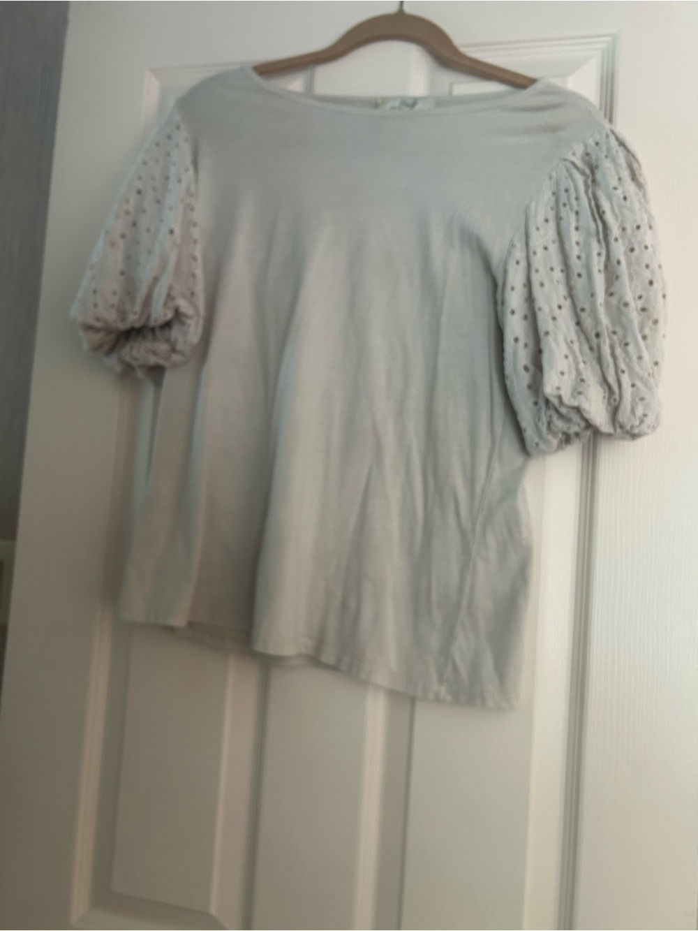Women's Beige Puff-Sleeve Eyelet Tee
